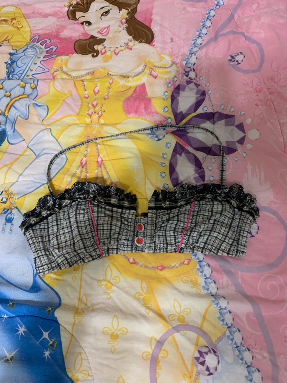 Betsey Johnson rare bikini Ruffle Trim Top with Pink Accents